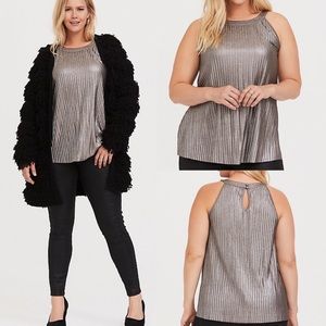 Torrid gold metallic pleated Goddess tank top, size 10 NWT